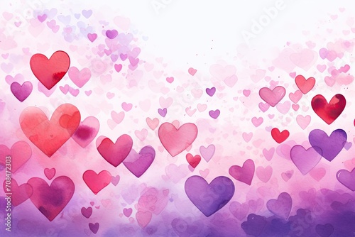 Abstract watercolor red and purple heart on gradient pink background. Love, Valentine day, wedding concept. Romantic backdrop with copy space for design greeting card, print, poster, banner, flyer