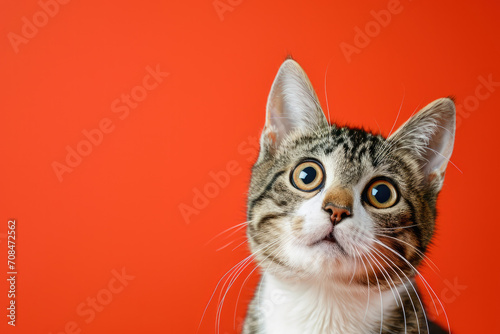 Astonished Tabby Cat Against Orange Backdrop Copy Space © Lucy Welch