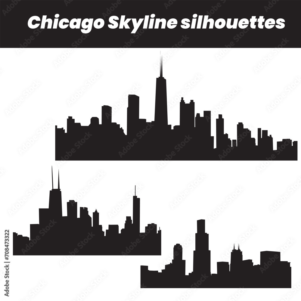 Elevate your designs with captivating vector silhouettes of chicago skyline 