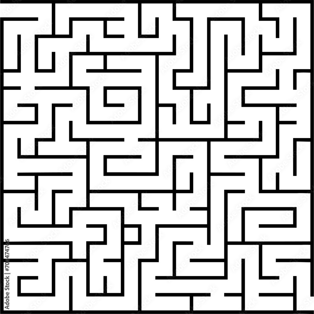 Labyrinth with enter and exit. Maze vector kids game. Square shape. Printable worksheet for kids. Early education practice. Hand writing prepearing game. Problem solving tasks for kids. Entertainment