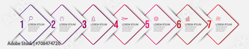 business infographic 7 parts or steps, there are icons, text, numbers. Can be used for presentation banners, workflow layouts, process diagrams, flow charts, infographics, your business presentations