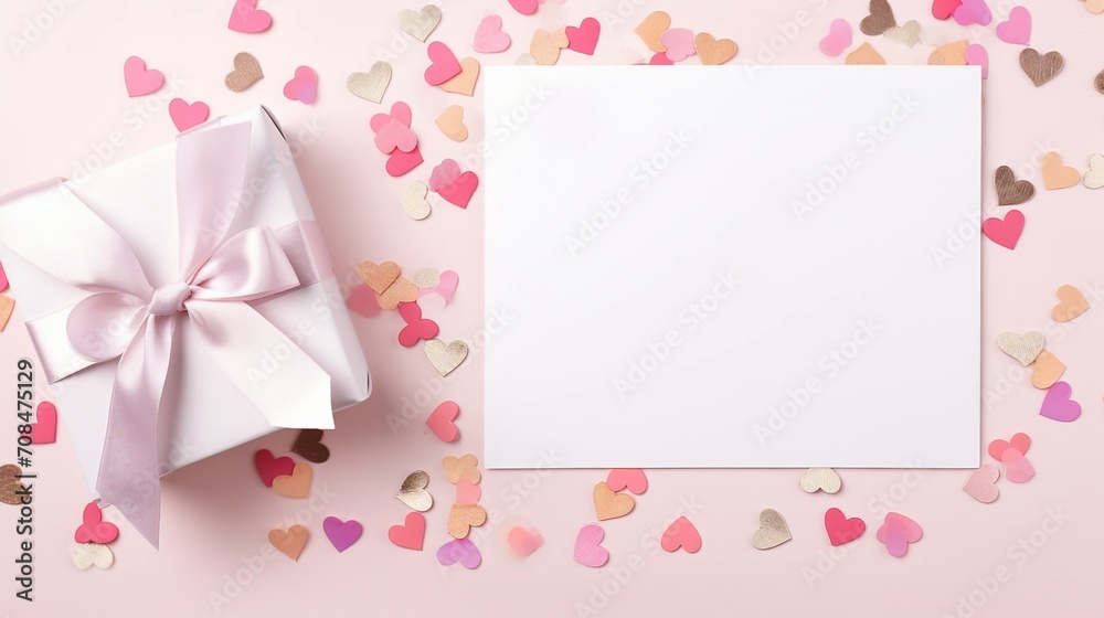 Charming Isolated Giftbox with Pink Bow, Hearts, and Open Envelope - Ideal Photo for Expressing Love and Surprise Moments