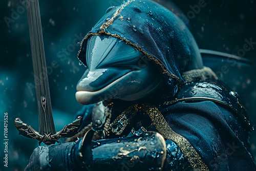 a dolphin knight holding a sword photo