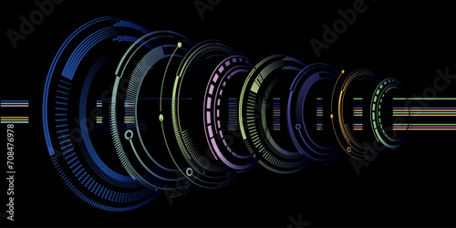 Futuristic Cyberpunk HUD with Teleport Hologram and Vector Interface. Experience Time Portals in a HUD or Cyberpunk Game Style, Illuminating Circular Virtual Portals Effects. Digital Screen Interface.