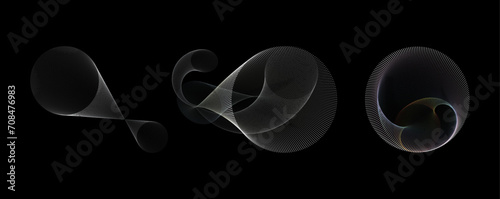 A vector illustration features a geometric spiral composed of colorful dots against a black background. This stylish design element is well-suited for framing, circular icons, signage, and symbols