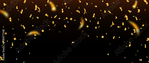 Golden confetti ribbon on black background. Anniversary, celebration. Shiny confetti png. Holiday. birthday. greeting illustration