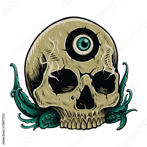 hand drawn skull tshirt design illustration photo