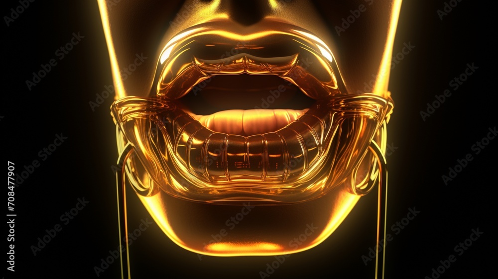 Golden neon tube lights from the lips beautiful image Ai generated art