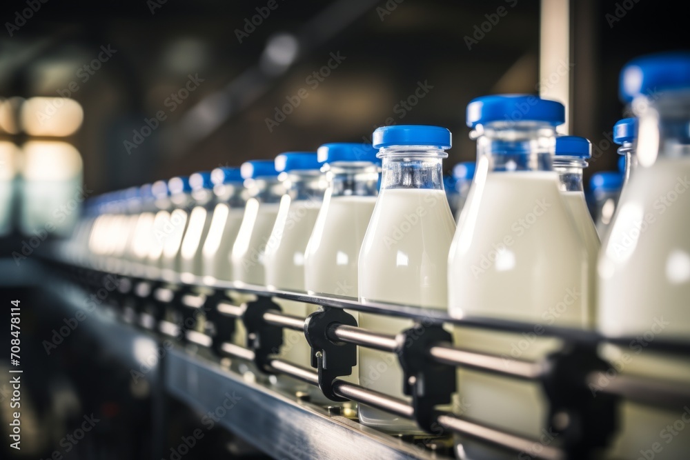 High tech machinery filling milk and yogurt into plastic bottles at a state of the art dairy plant High tech machinery filling milk and yogurt into plastic bottles at a state of the art dairy plant