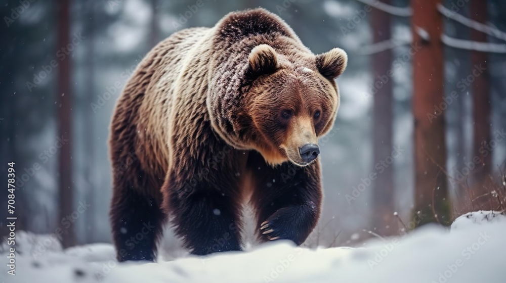 Obraz premium Brown bear in winter fore
