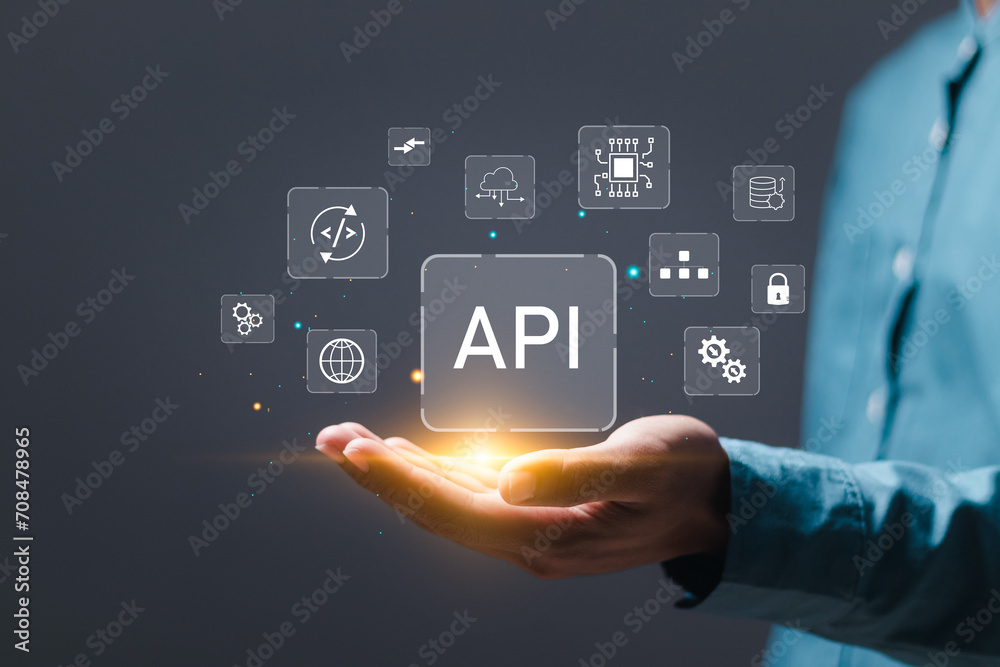 Api Working Images API Application Programming Interface concept, Man holding virtual ...
