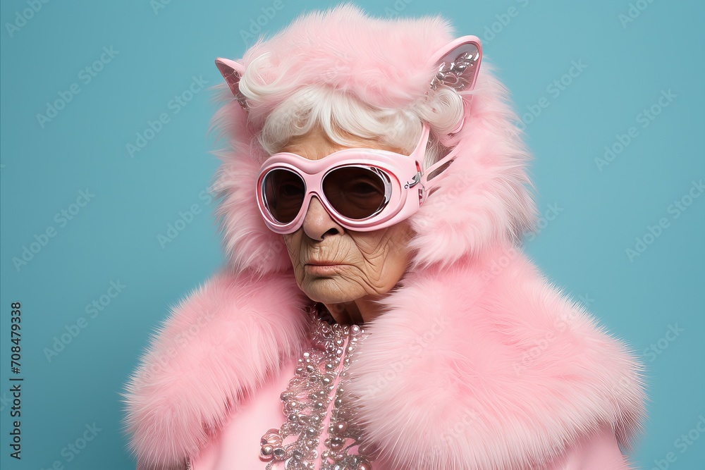 Elegant senior woman wearing carnival mask on vibrant studio background with space for text Elegant senior woman wearing carnival mask on vibrant studio background with space for text