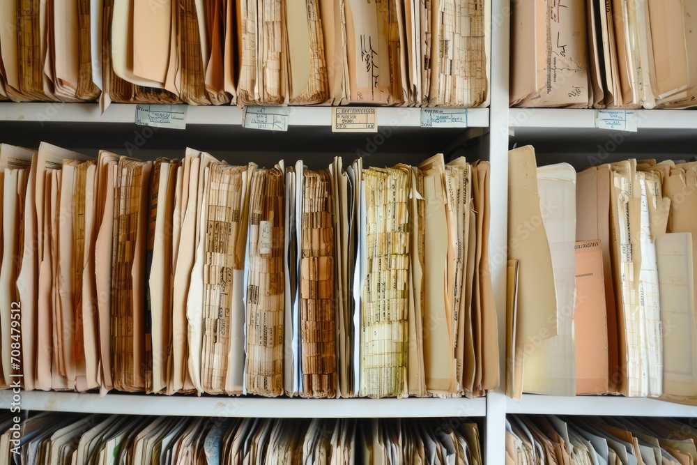 Old Computer Folder A close-up of old folders with brightly colored files that are ...