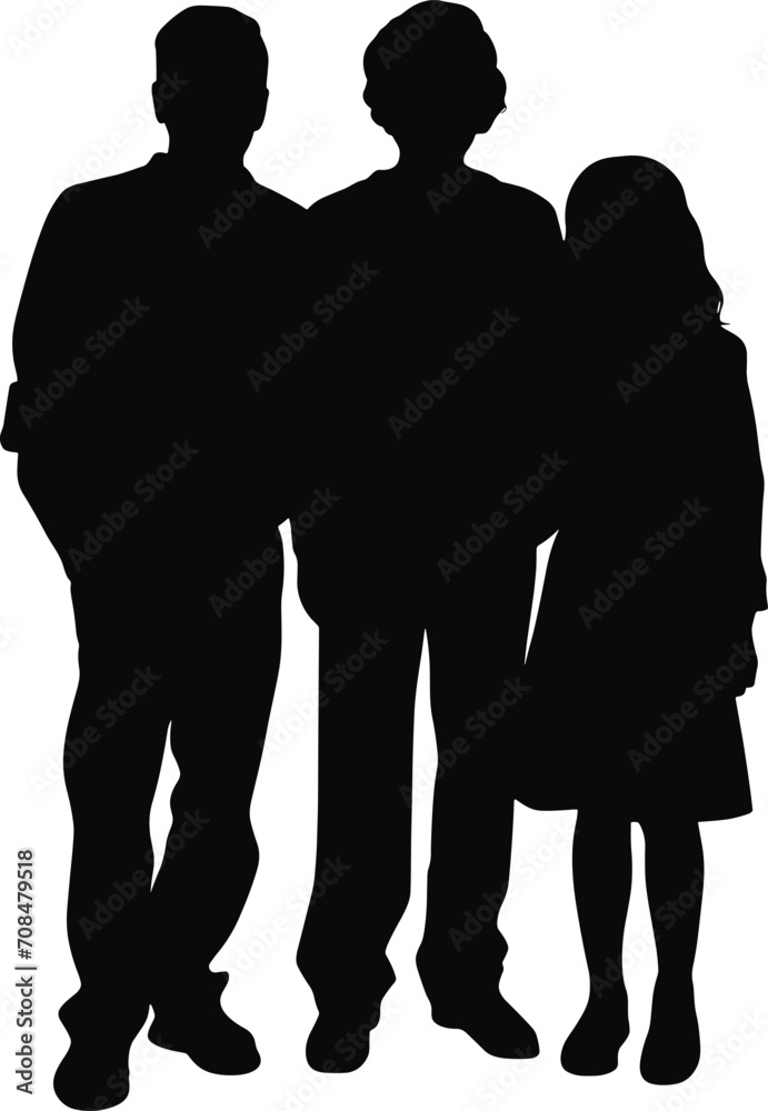 Vector silhouette of family on white background. AI generated illustration.