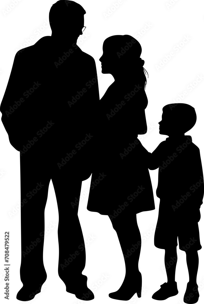 Vector silhouette of family on white background. AI generated illustration.