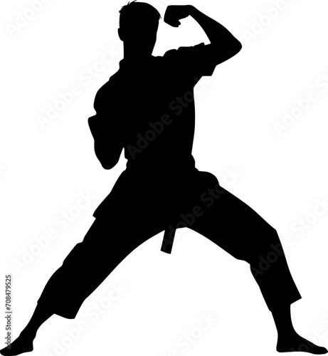 Karate player icon. Simple style karate lessons course poster background symbol. Karate brand logo design element. Karate player t-shirt printing. AI generated illustration.