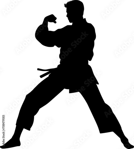 Karate player icon. Simple style karate lessons course poster background symbol. Karate brand logo design element. Karate player t-shirt printing. AI generated illustration.
