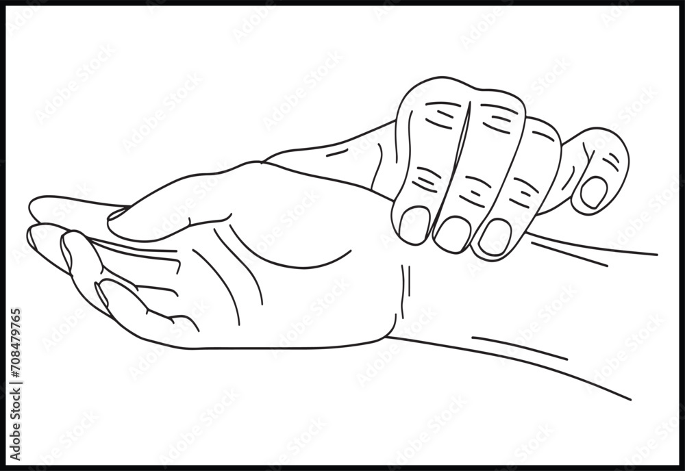 Cartoon sketch drawing of pulse measurement by hand, Heartbeat