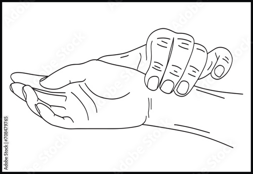 Cartoon sketch drawing of pulse measurement by hand, Heartbeat monitoring vector, Medical emergency sketch, Healthcare concept art