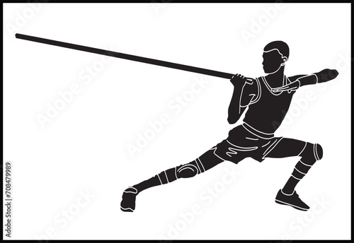 Silambam stick illustration, Cartoon man with silambam, Martial arts silambam clipart, Traditional Indian sports cartoon, Traditional Indian stick art