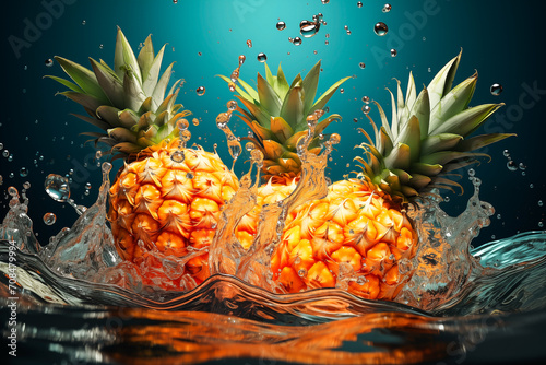 Pineapple dunked dramatically splash water photo