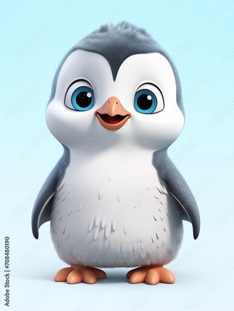 Dibujo infantil en 3D de un bebé pinguino Dibujo infantil en 3D de un bebé pinguino