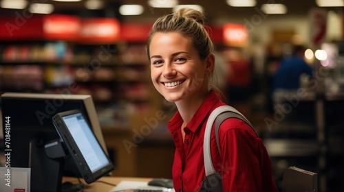 Portrait of a young supermarket cashier