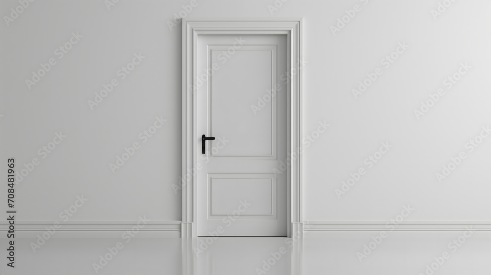 3D render minimal home door on white wall interior design. 3D render minimal home door on white wall interior design.
