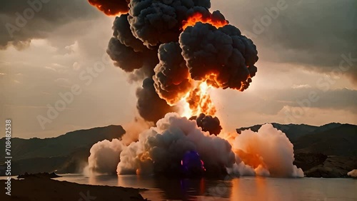 Explosive volcanic eruption at sea photo