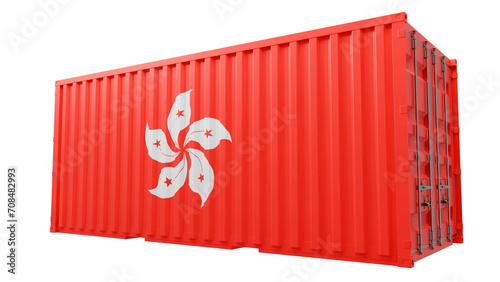Shipping container with Hong Kong flag on transparent background. PNG of a cargo with Hong Kong flag. 3d rendering
