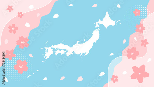 ようこそ日本への春の桜のベクターピンク背景イラストシルエット素材