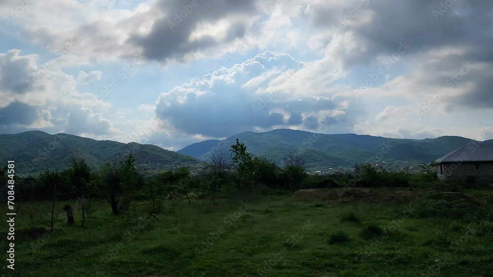 Naklejka premium A breathtaking view of Gudauri’s majestic mountains in Georgia, featuring snow-capped peaks and pristine landscapes. Perfect for travel, nature, and winter-themed projects.