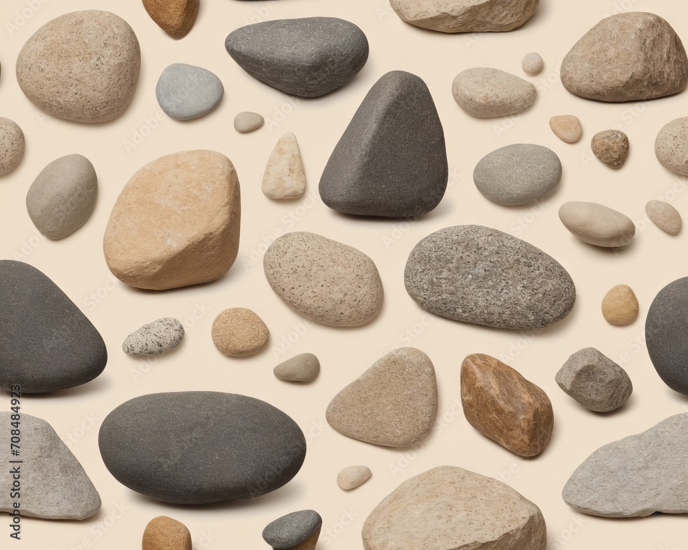 Assorted Rocks on Beige Background Assorted Rocks on Beige Background
