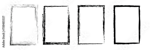 Black chalk frames set. Hand drawn pencil square borders.Grunge frame.Rectangle boxes. Vector illustration isolated on white background.