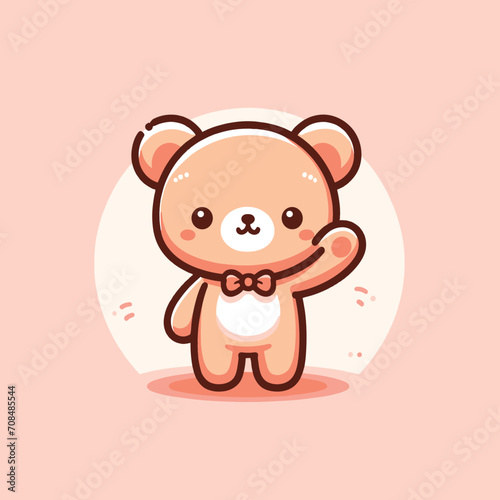 cute teddy bear waving hand cartoon icon illustration