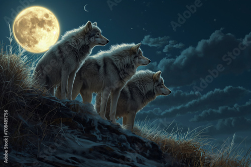 Moonlit Wolf Pack Enchanting Illustration