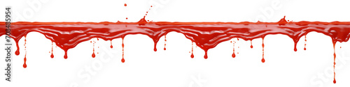 Spreading ketchup is cut on a transparent background. A long streak of spreading ketchup and dangling drops. An overlay to insert into a design or project. photo