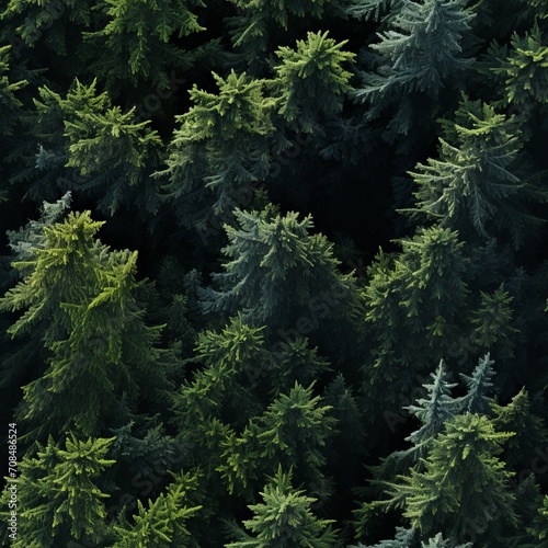 Seamless pattern of a breathtaking forest landscape with an enchanting aerial view from above