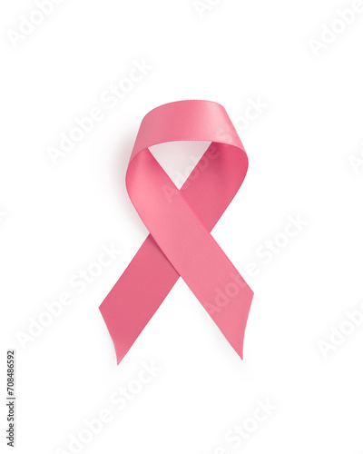 Pink awareness ribbon isolated on white background