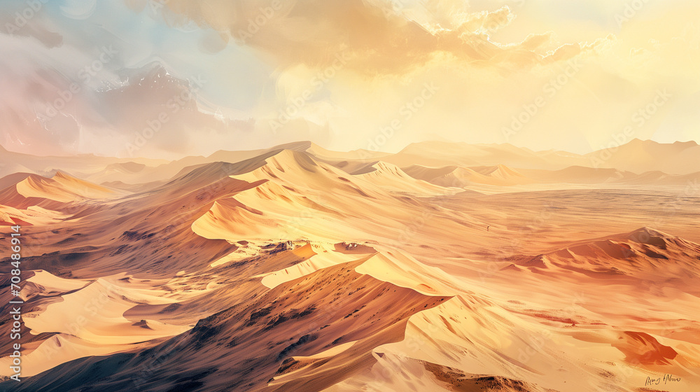 Realistic Watercolor Egyptian Desert Landscape