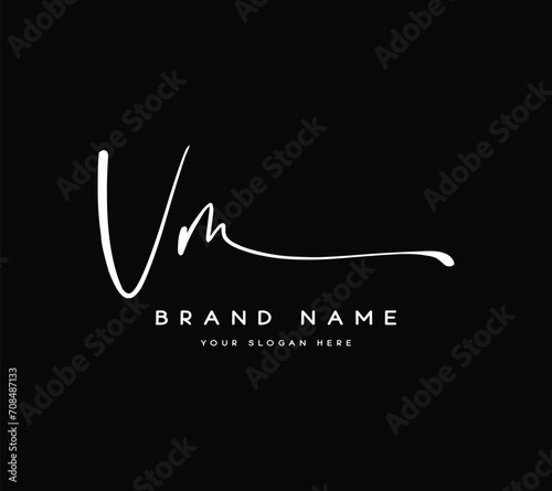 letter VM V M handwriting and signature logo template vector
