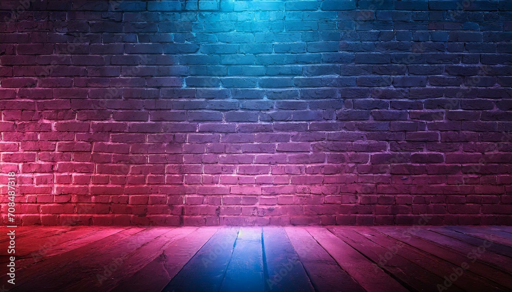 Vibrant Neon Glow: Unplastered Brick Wall
