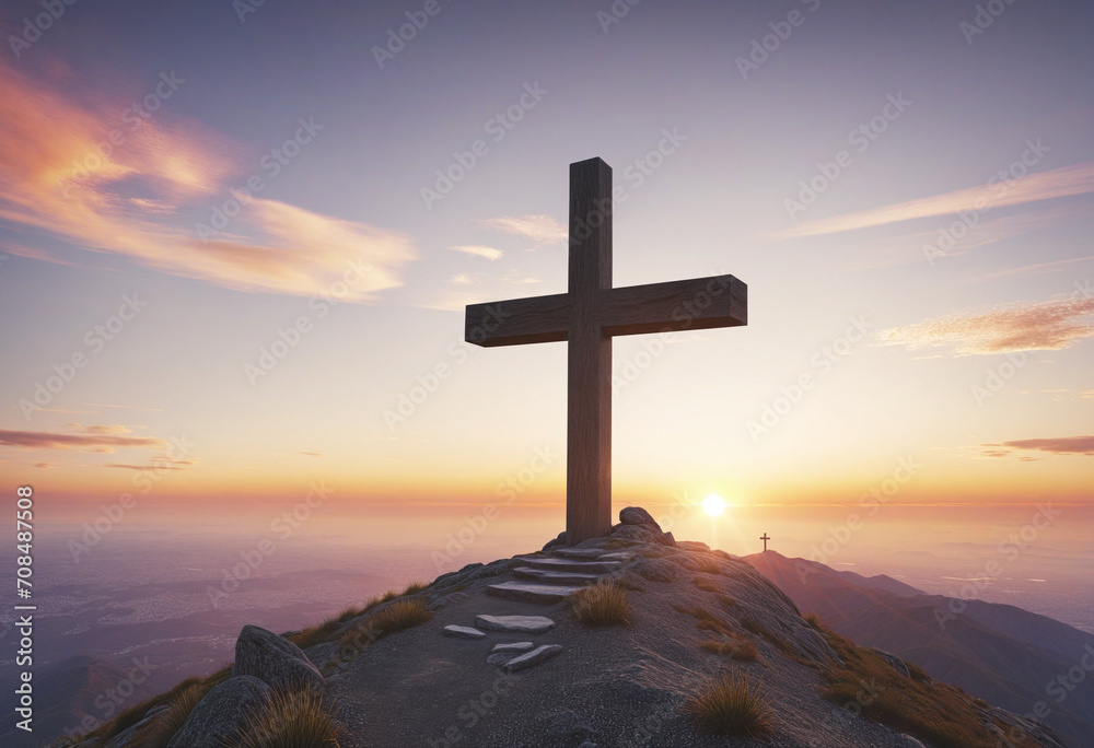 Mountain Top Cross at Sunset