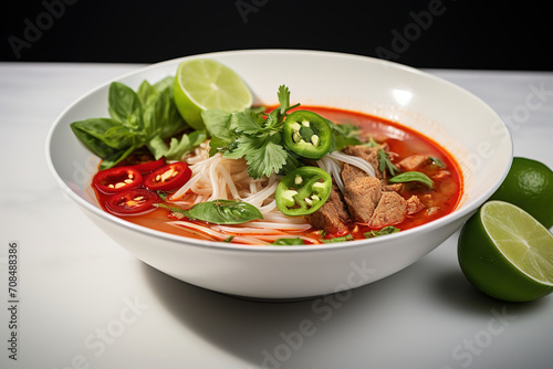 Vietnamese pho with sriracha hot sauce, Photos for cafe and restaurant menus