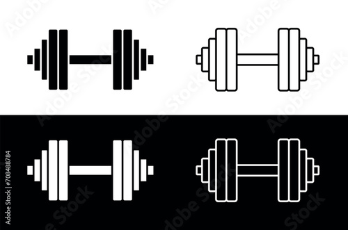 Dumbbell icons set. Symbol of strength or training. An attribute of sport, achievement, or athlete.