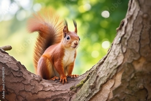Red squirrel on a tree branch