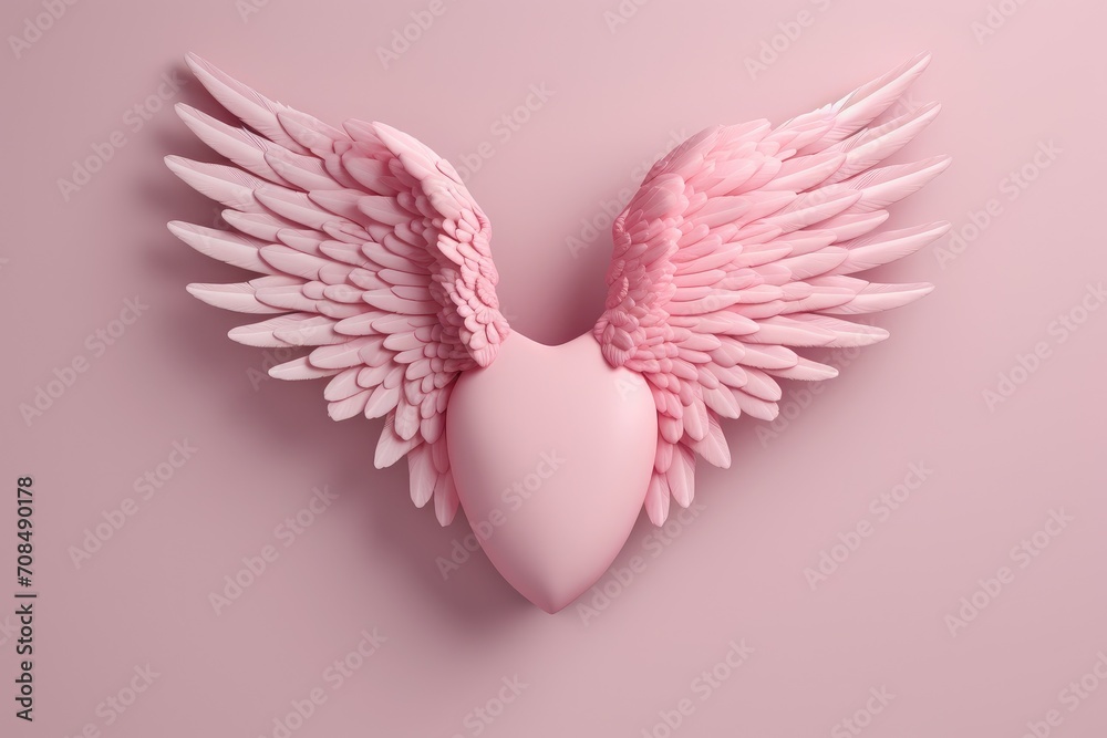 Embrace of Affection: A Delicate Pink Heart Spreads Its Gentle Wings. Generative AI Embrace of Affection: A Delicate Pink Heart Spreads Its Gentle Wings. Generative AI