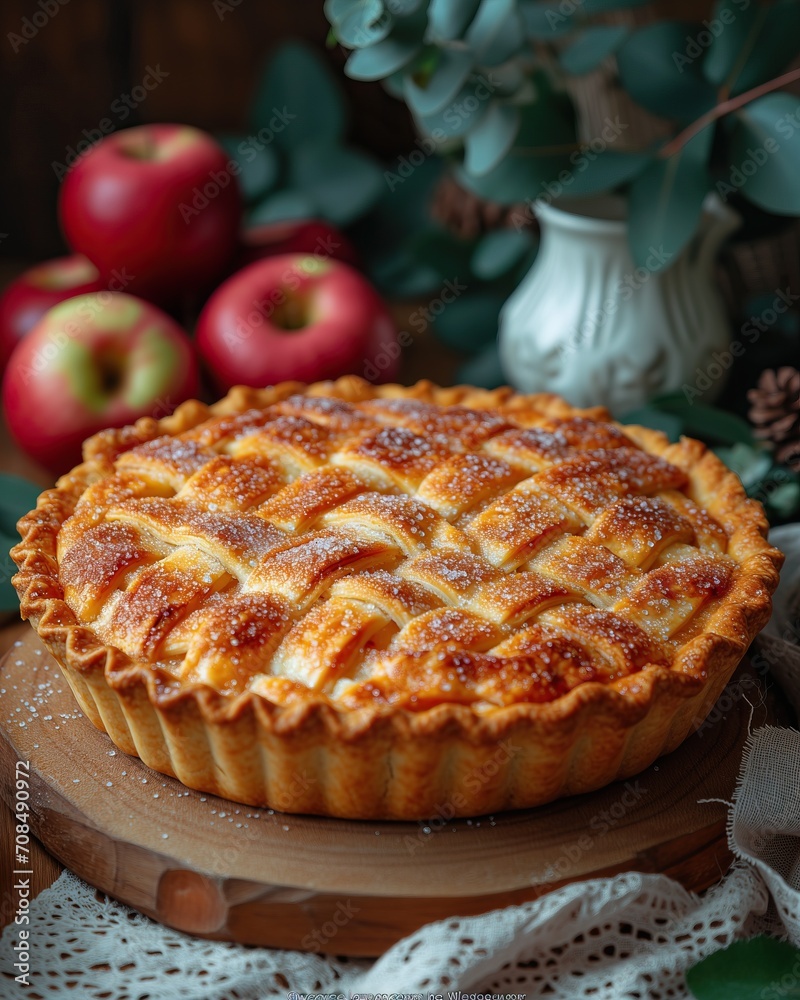 Homemade apple pie in a cozy fall rustic still life Homemade apple pie in a cozy fall rustic still life