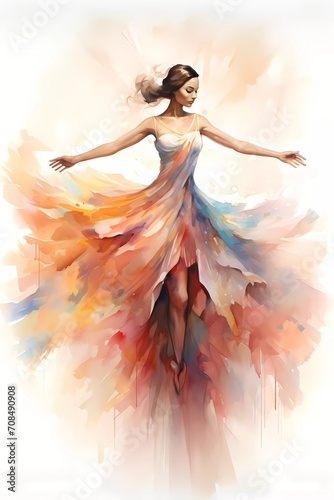 a woman dancing ballet, in watercolor style. generative ai