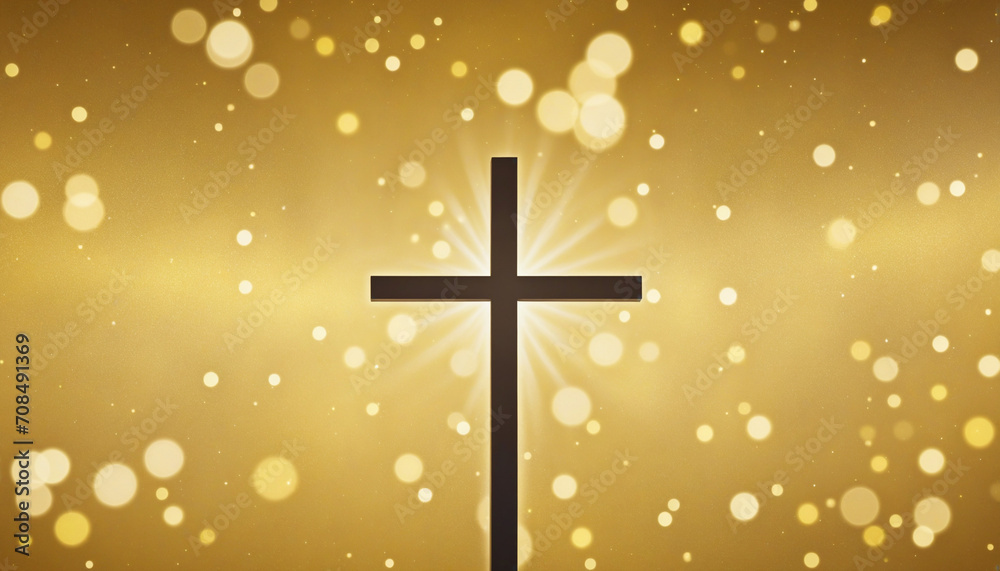 Golden Christian Cross on Beautiful Bokeh Background Golden Christian Cross on Beautiful Bokeh Background